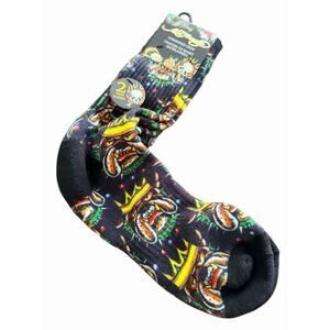 Ed Hardy Mens 2 Pair Cushioned Crew Socks Black Shoe 6-12 Skull Heart Dogs